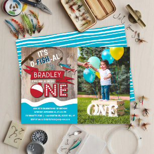 Reeling In The Big One Fishing 1st Birthday Photo Invitation