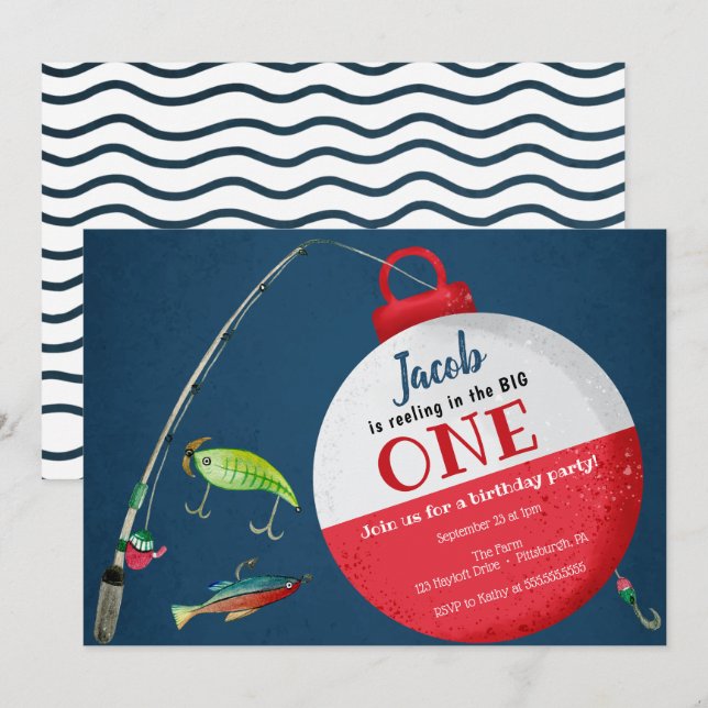 Reeling in the big ONE Fishing First Birthday Invitation (Front/Back)