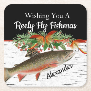 Reely Fly Fishmas Fishing Christmas empty Small Square Paper Coaster