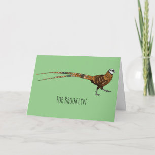 Reeves's pheasant bird cartoon illustration  card