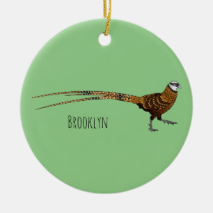 Reeves's pheasant bird cartoon illustration ceramic ornament