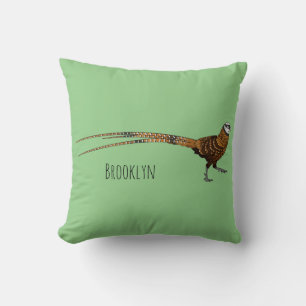 Reeves's pheasant bird cartoon illustration cushion