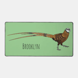 Reeves's pheasant bird cartoon illustration desk mat