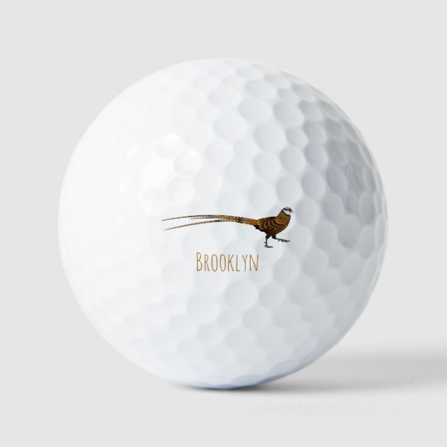 Reeves's pheasant bird cartoon illustration  golf balls (Front)