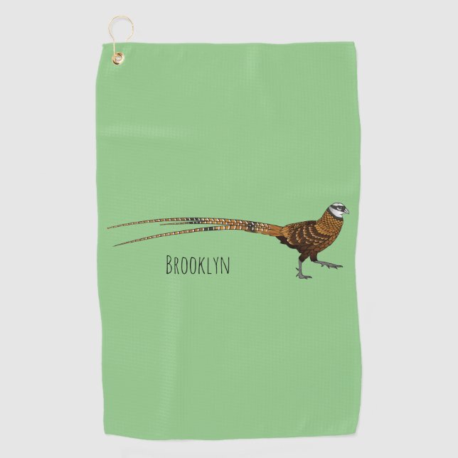 Reeves's pheasant bird cartoon illustration  golf towel (Front)