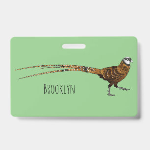 Reeves's pheasant bird cartoon illustration ID badge