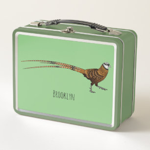 Reeves's pheasant bird cartoon illustration metal lunch box