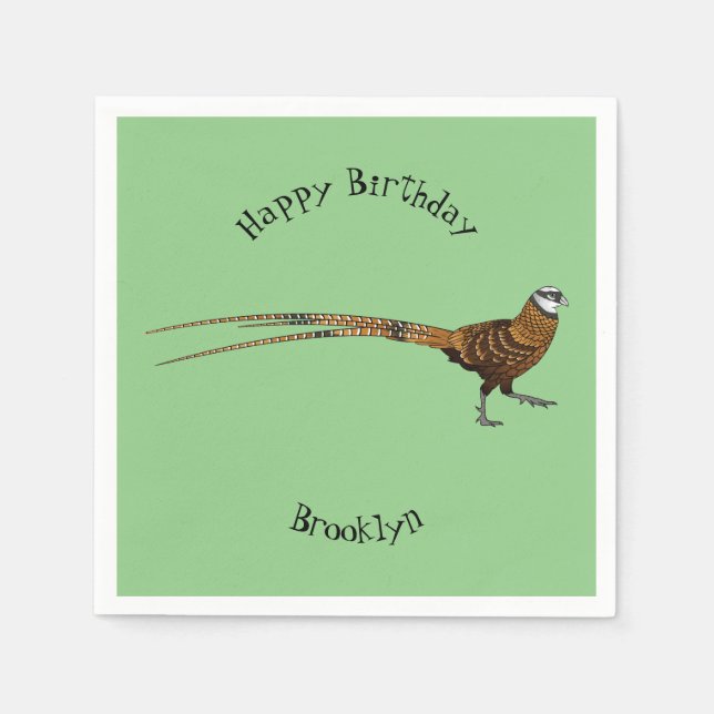 Reeves's pheasant bird cartoon illustration  napkin (Front)