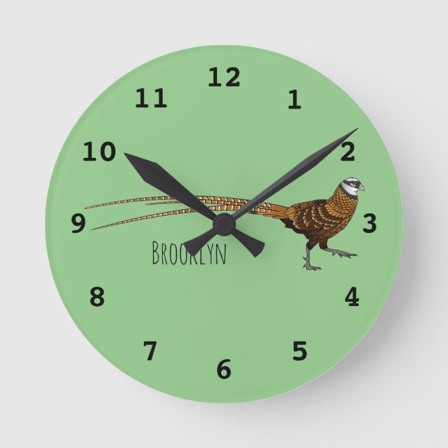 Reeves's pheasant bird cartoon illustration round clock (Front)