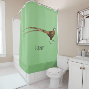 Reeves's pheasant bird cartoon illustration shower curtain