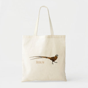 Reeves's pheasant bird cartoon illustration tote bag