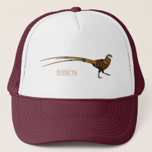 Reeves's pheasant bird cartoon illustration trucker hat