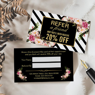 Refer a Friend Beautiful Pink Floral Stripes Referral Card