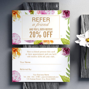 Refer a Friend Beauty Salon Floral Referral Card
