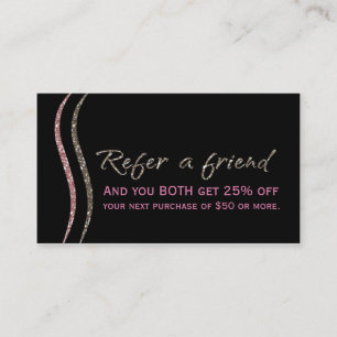 REFER A FRIEND Black Glitter Gold & Pink Card