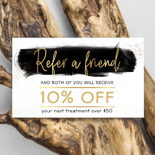 Refer a Friend Black & Gold Beauty Referral Card