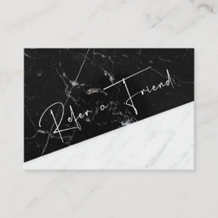 Refer a Friend Black White Marble Business Salon Referral Card