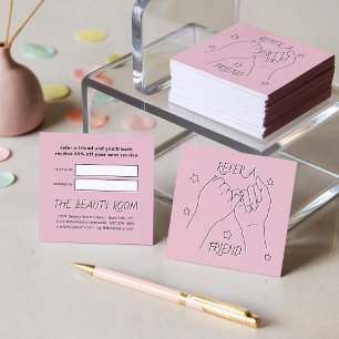 Refer a friend blush pink cute hands illustration referral card