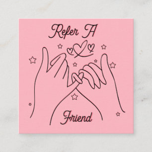 Refer a friend blush Pink cute hands illustration  Square Business Card
