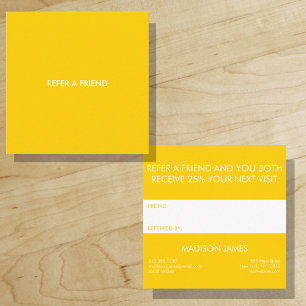 Refer a Friend Bold Bright Golden Yellow Minimal Square Business Card
