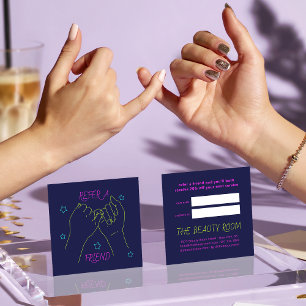 Refer a friend bright neon cute hands illustration referral card