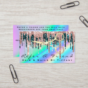 Refer A Friend Hairdresser Scissors Rose Holograph Business Card