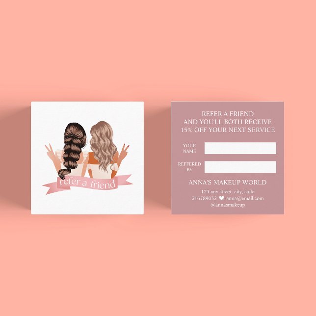 Refer a Friend Makeup Artist Beauty Salon Hair Referral Card (Refer a Friend - beauty salon, hair dresser, massage therapist, nail, brow, lash technician artist)
