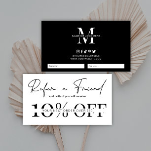 Refer a Friend Minimalist Black White Logo Referral Card