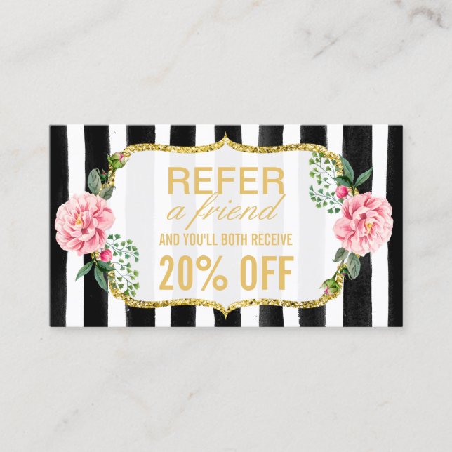 Refer a Friend | Pink Floral Gold Stripes Referral (Front)