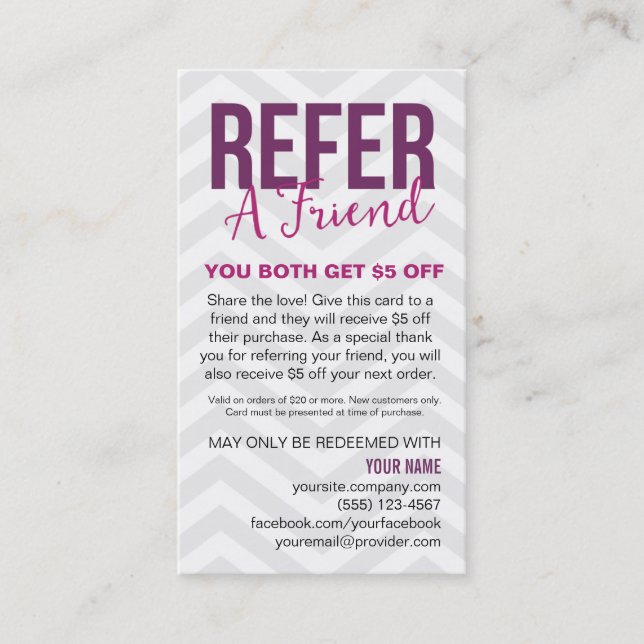 Refer A Friend Referral Card Business Cards (Front)