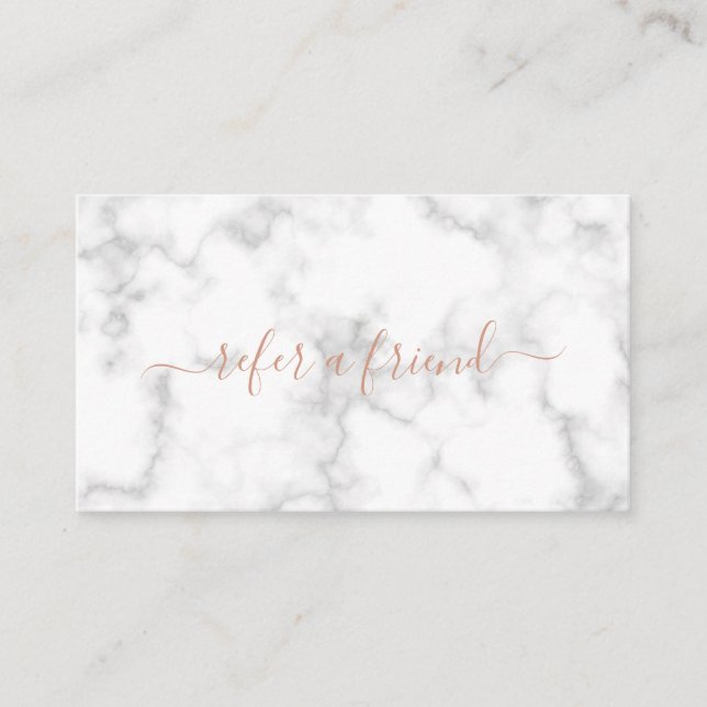 Refer a Friend Simple Elegant Rose Gold Marble Referral Card (Front)
