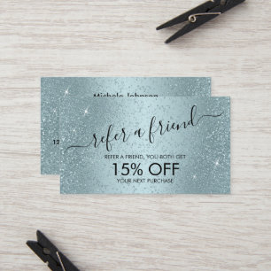 Refer a Friend - Teal Blue Glitter Referral Card