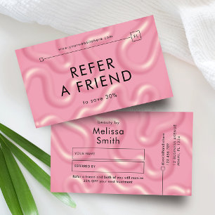 Refer a Friend Trendy Pink Abstract Spa Salon Referral Card