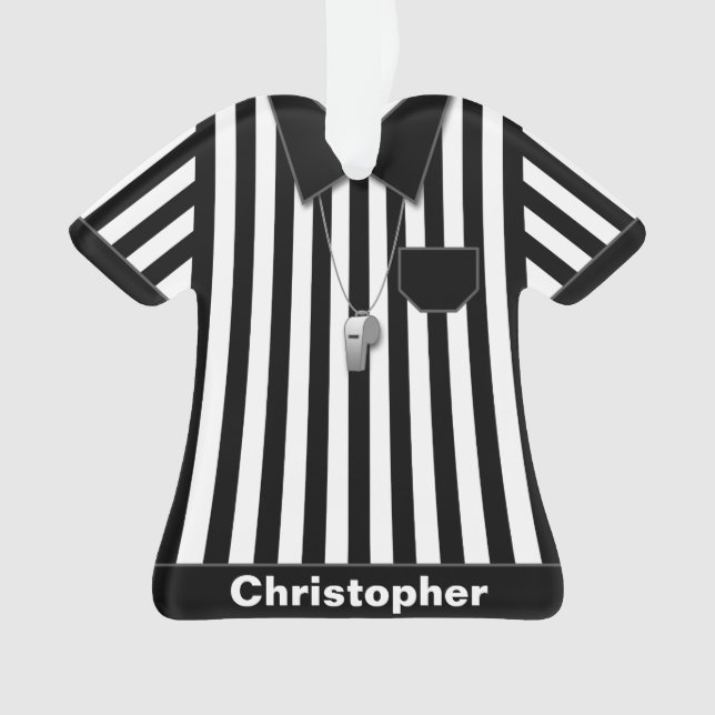 Referee Black & White Striped Uniform Personalised Ornament (Front)