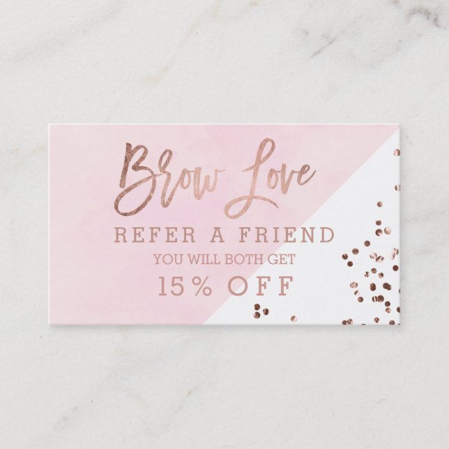 Referral card brows rose gold typography blush (Front)