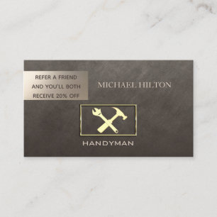 Referral card elegant plain brown faux gold tools