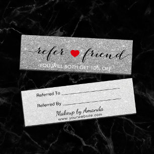 Referral Card Elegant Silver Glitter Red Heart