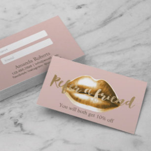 Referral Card   Gold Lips Blush Pink Girly Salon