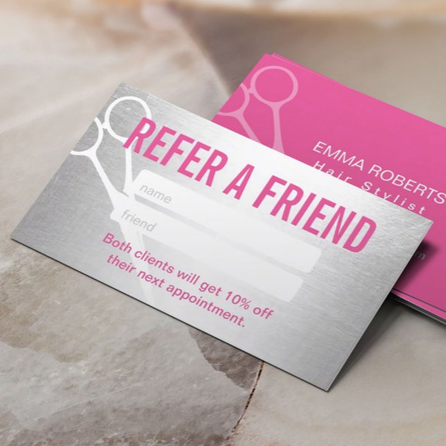 Referral Card | Modern Silver & Pink Scissor Hair (Creator Uploaded)