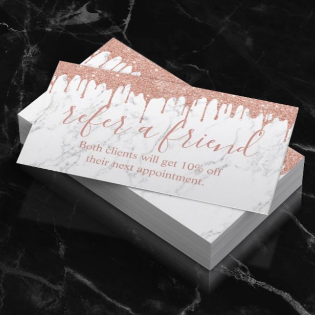 Referral Card | Rose Gold Dripping White Marble (Creator Uploaded)