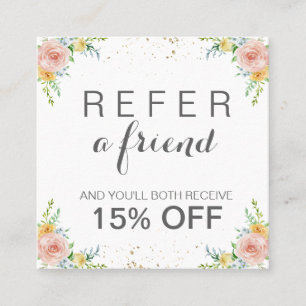 Referral card with watercolor flowers and gold
