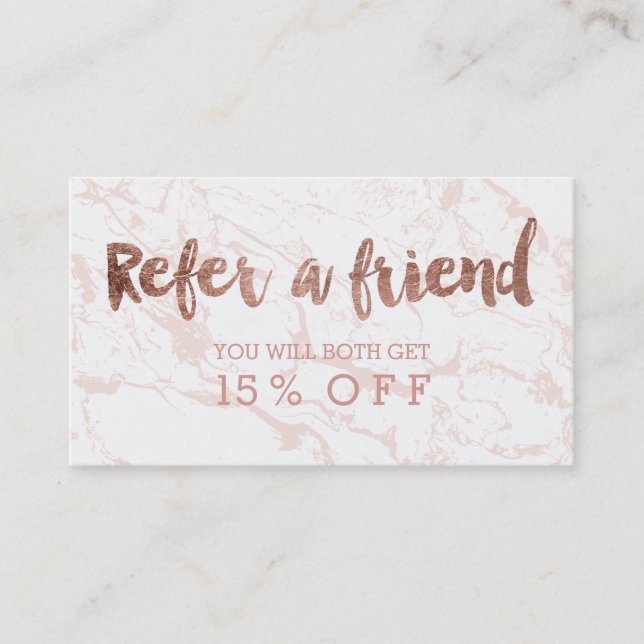 Referral modern rose gold typography pink marble (Front)