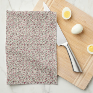 Refined 1940s Burgundy & Teal Vintage Floral Tea Towel