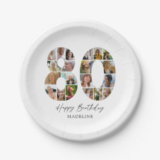 Refined 80th Birthday Photo Paper Plates