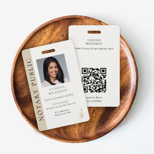 Refined Beige Gold Feather Mobile Notary QR Photo ID Badge