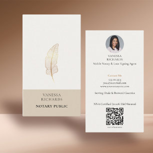 Refined Beige Gold Feather Notary Photo QR Business Card
