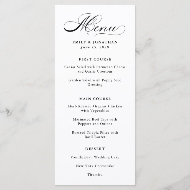 Refined | Black and White Calligraphy Menu (Front)