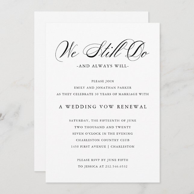 Refined | Black and White Wedding Vow Renewal Invitation (Front/Back)