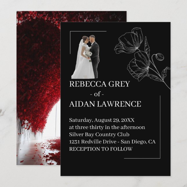 Refined Black White Wedding Overlay Picture 2026  Invitation (Front/Back)