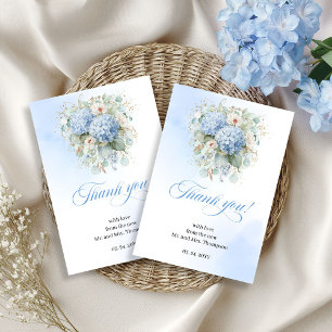 Refined Blue Floral Eucalyptus Wedding thank you  Card